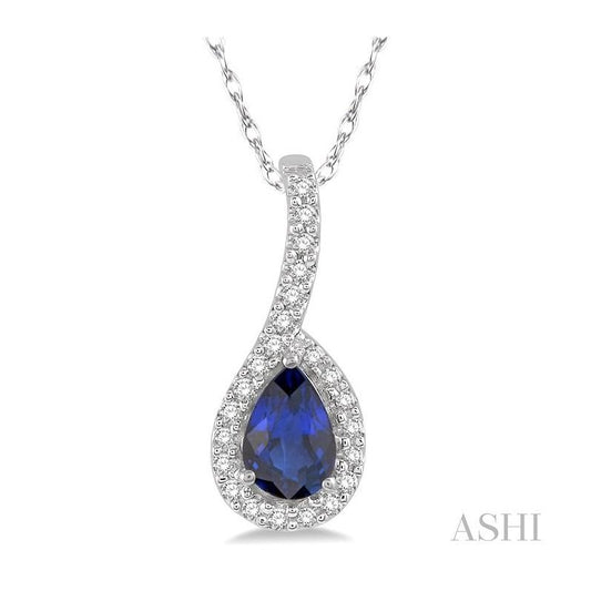 ASHI Pear Shape Gemstone & Halo Diamond Pendant 57298PPTSPDSPWG