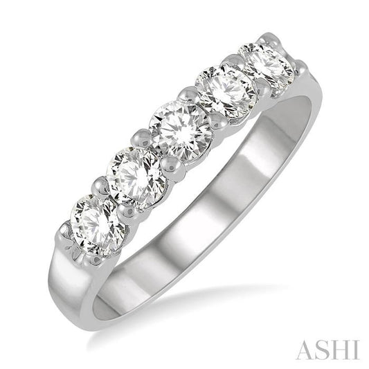 ASHI Round Shape 5 Stone Diamond Wedding Band 33342PPFHWG