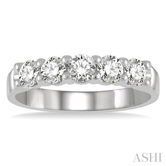 ASHI Round Shape 5 Stone Diamond Wedding Band 33342PPFHWG