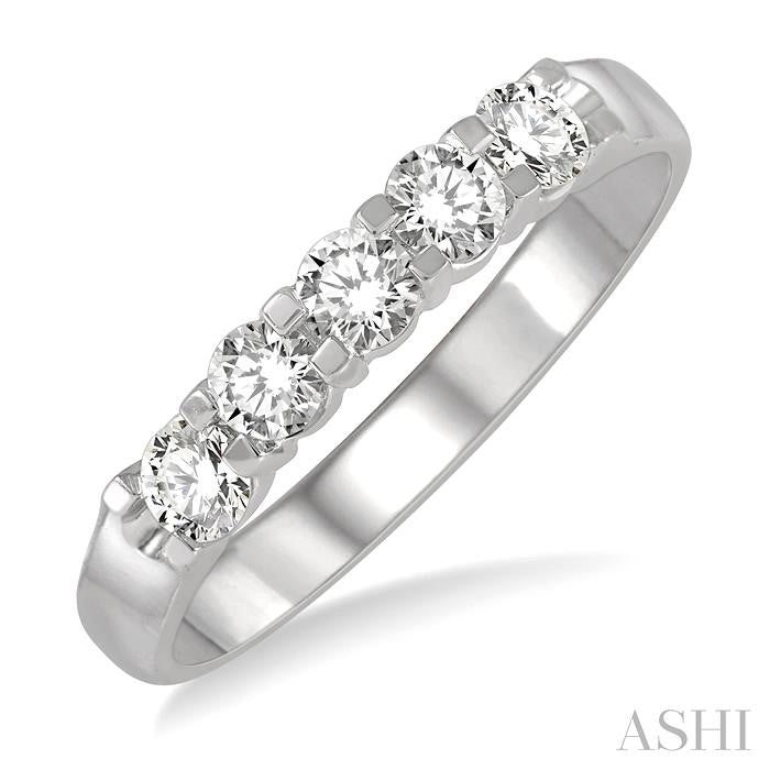 ASHI Round Shape 5 Stone Diamond Wedding Band 33343PPFHWG