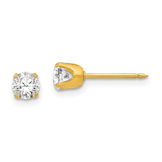 33E Inverness Stainless Steel 24K Gold-plated 5mm CZ Post Earrings