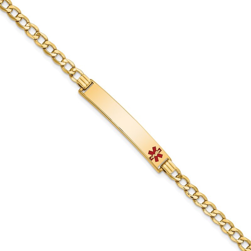 Quality Gold 14K Semi-solid Medical Red Enamel Curb Link ID Bracelet XM564FR