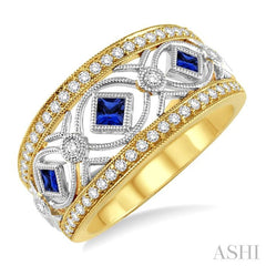 ASHI Princess Shape Gemstone & Diamond Fashion Band 34185PPFHSPYW