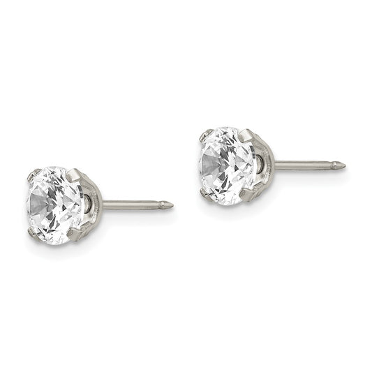 353E Inverness Stainless Steel 7mm CZ Post Earrings