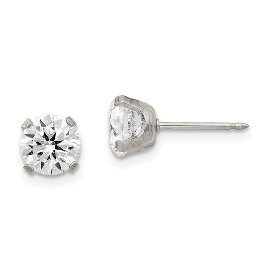 353E Inverness Stainless Steel 7mm CZ Post Earrings