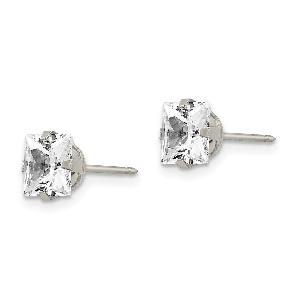 355E Inverness Stainless Steel 7mm Faceted Square CZ Earrings