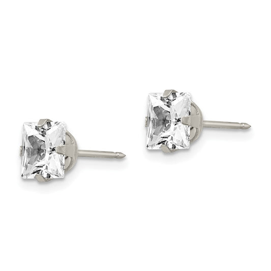 355E Inverness Stainless Steel 7mm Faceted Square CZ Earrings