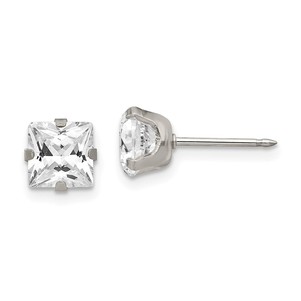 355E Inverness Stainless Steel 7mm Faceted Square CZ Earrings