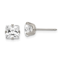 355E Inverness Stainless Steel 7mm Faceted Square CZ Earrings