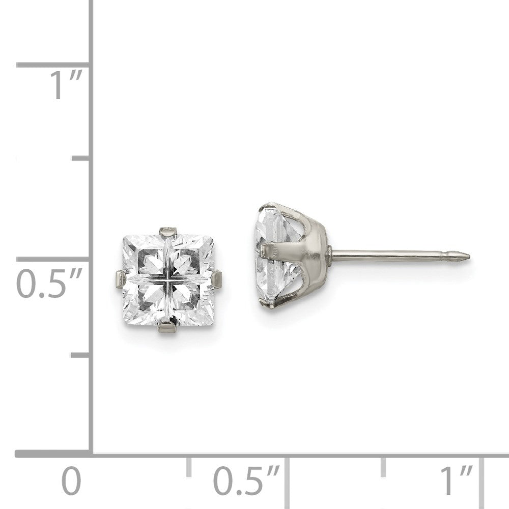 356E Inverness Stainless Steel 7mm Faceted Square CZ Earrings