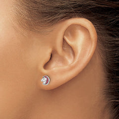 3586E Inverness Stainless Steel White and Pink Glitter Enamel Unicorn Earrings