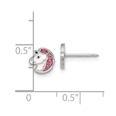 3586E Inverness Stainless Steel White and Pink Glitter Enamel Unicorn Earrings