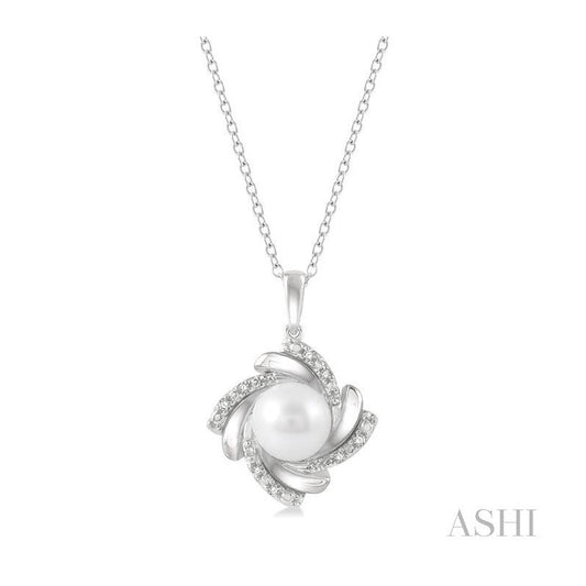 ASHI Silver Pearl & Diamond Pendant 84179PPSSSLPD