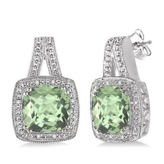 Parkplace Jewelers Silver Cushion Shape Gemstone & Diamond Earrings 88539PPSSGASLER