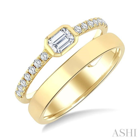 ASHI Emerald Shape Bezel Diamond Fashion Open Ring 360Y3PPFGYG-OC