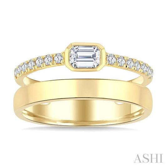 ASHI Emerald Shape Bezel Diamond Fashion Open Ring 360Y3PPFGYG-OC