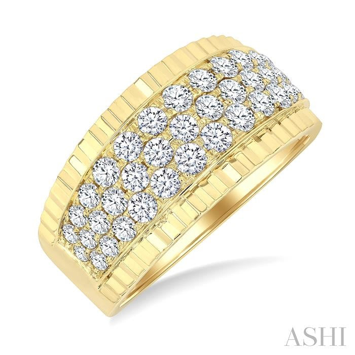 ASHI 3 Row Diamond Wide Band 364M0PPFGYG-1.15
