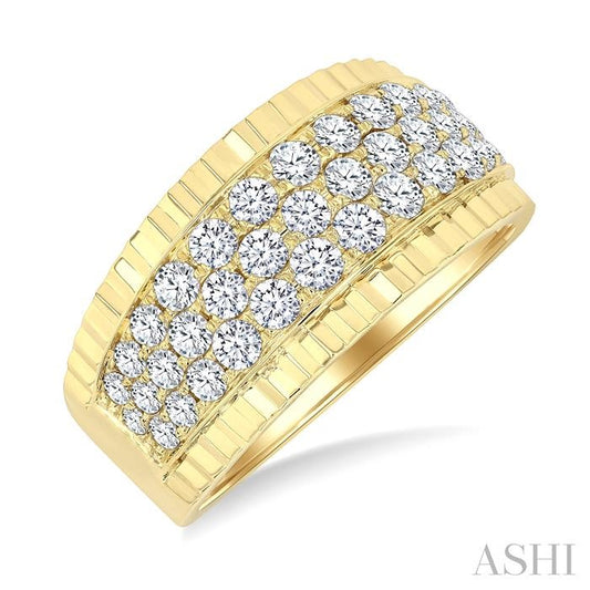 ASHI 3 Row Diamond Wide Band 364M0PPFGYG-1.15