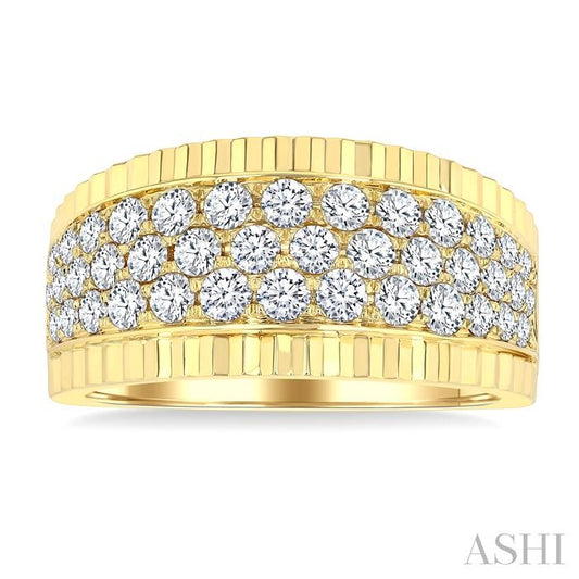 ASHI 3 Row Diamond Wide Band 364M0PPFGYG-1.15