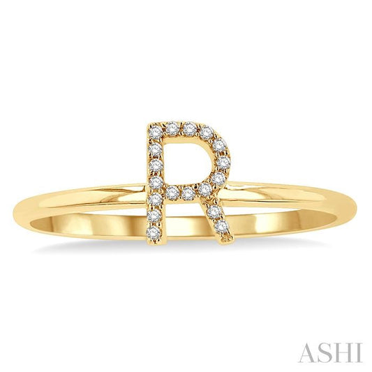 ASHI Block 'R' Initial Diamond Ring 365D9PPTSYG-R