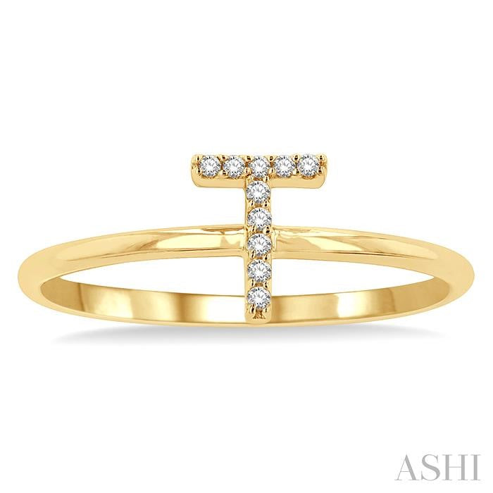 ASHI Block 'T' Initial Diamond Ring 365D9PPTSYG-T