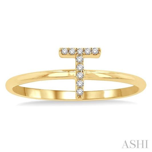 ASHI Block 'T' Initial Diamond Ring 365D9PPTSYG-T