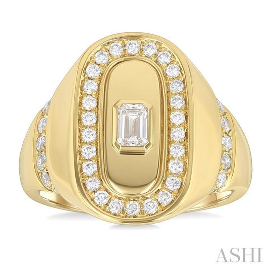 ASHI Emerald Shape Bezel Set Diamond Signet Ring 365V2PPFGYG