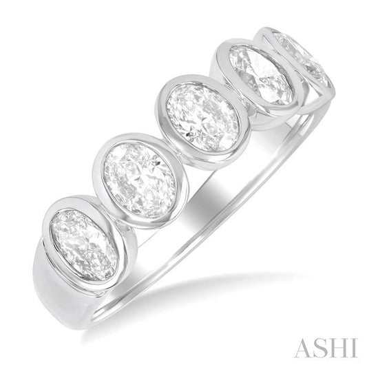 ASHI 5 Stone Oval Shape Bezel Set Diamond Band 368J0PPFGWG-OV-1.50