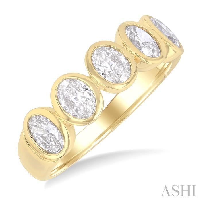 ASHI 5 Stone Oval Shape Bezel Set Diamond Band 368J0PPFGYG-OV-1.50