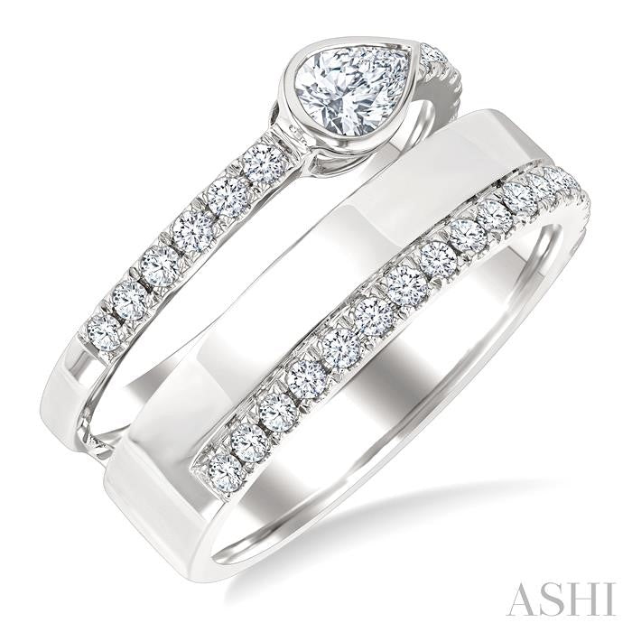 ASHI Pear Shape Bezel Diamond Fashion Open Ring 369V2PPFGWG