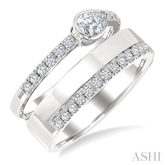 ASHI Pear Shape Bezel Diamond Fashion Open Ring 369V2PPFGWG