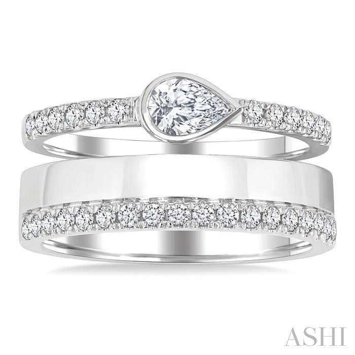 ASHI Pear Shape Bezel Diamond Fashion Open Ring 369V2PPFGWG