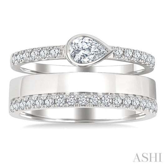 ASHI Pear Shape Bezel Diamond Fashion Open Ring 369V2PPFGWG