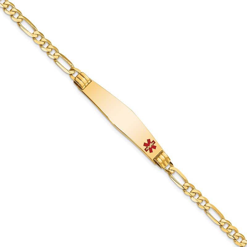 Quality Gold 14K Medical Soft Diamond Shape Red Enamel Figaro ID Bracelet XM565FC