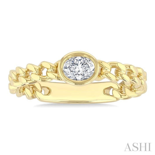 ASHI Oval Shape Bezel Curb Diamond Fashion Ring 370X7PPFGYG-OV