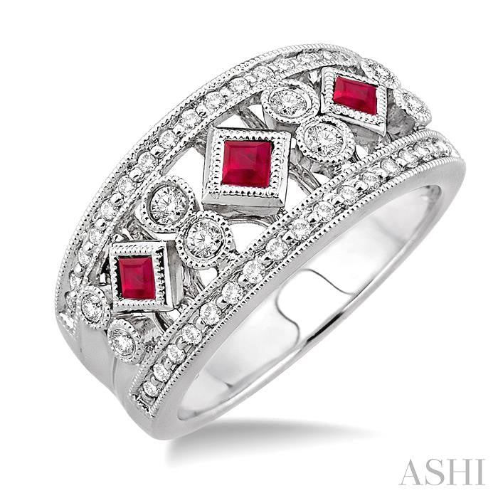 ASHI Princess Shape Gemstone & Diamond Fashion Band 37134PPFHRBWG