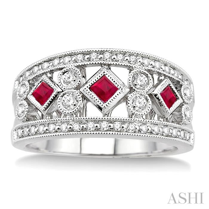 ASHI Princess Shape Gemstone & Diamond Fashion Band 37134PPFHRBWG