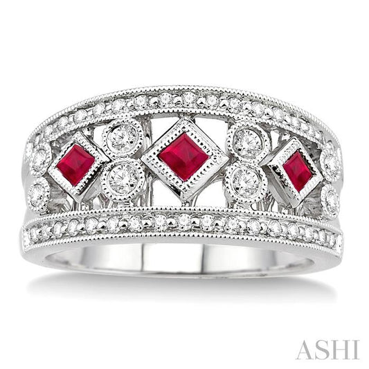 ASHI Princess Shape Gemstone & Diamond Fashion Band 37134PPFHRBWG