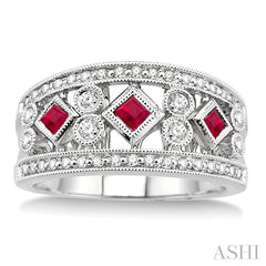 ASHI Princess Shape Gemstone & Diamond Fashion Band 37134PPFHRBWG