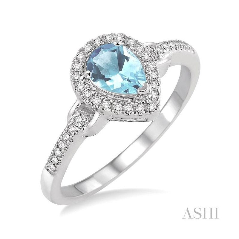 ASHI Pear Shape Gemstone & Halo Diamond Ring 52338PPTSAQWG