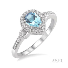 ASHI Pear Shape Gemstone & Halo Diamond Ring 52338PPTSAQWG
