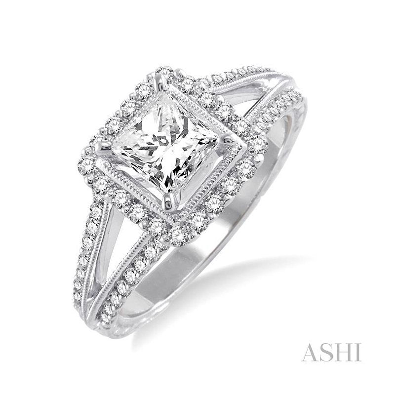 ASHI Princess Shape Halo Diamond Engagement Ring 24730PPFVWG-LE-1.15
