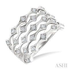 ASHI 4 Row Diamond Wide Band 375H5PPFGWG