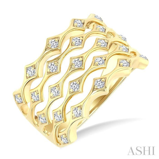 ASHI 4 Row Diamond Wide Band 375H5PPFGYG