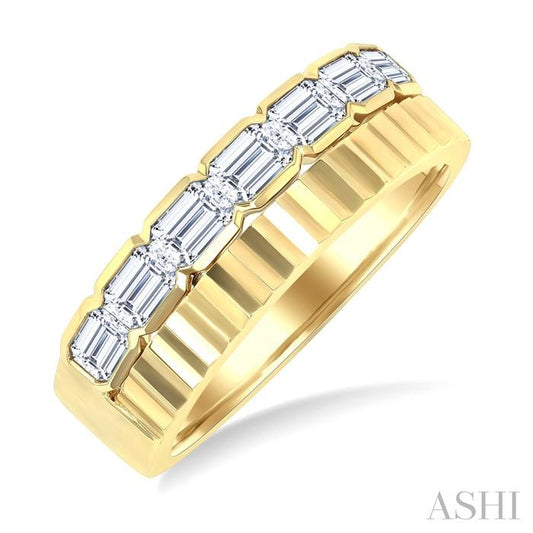 ASHI Bold Emerald Shape Bezel Set Diamond Fashion Wide Band 375J1PPFGYG
