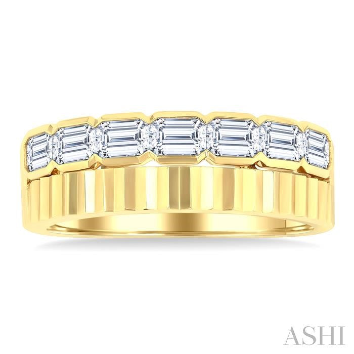 ASHI Bold Emerald Shape Bezel Set Diamond Fashion Wide Band 375J1PPFGYG