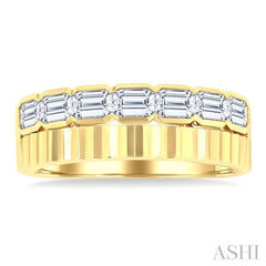 ASHI Bold Emerald Shape Bezel Set Diamond Fashion Wide Band 375J1PPFGYG