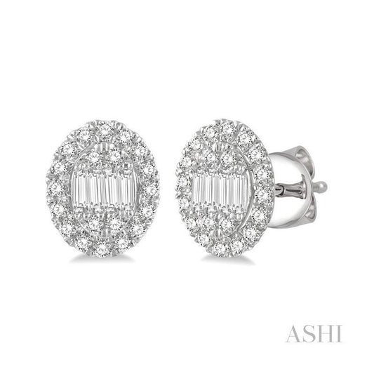 ASHI Oval Shape Halo Fusion Diamond Fashion Earrings 623B3PPFGERWG
