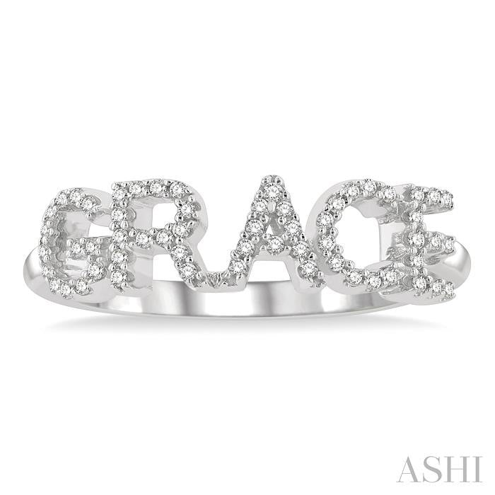 ASHI Block 'GRACE' Diamond Name Ring 376D7PPTSWG