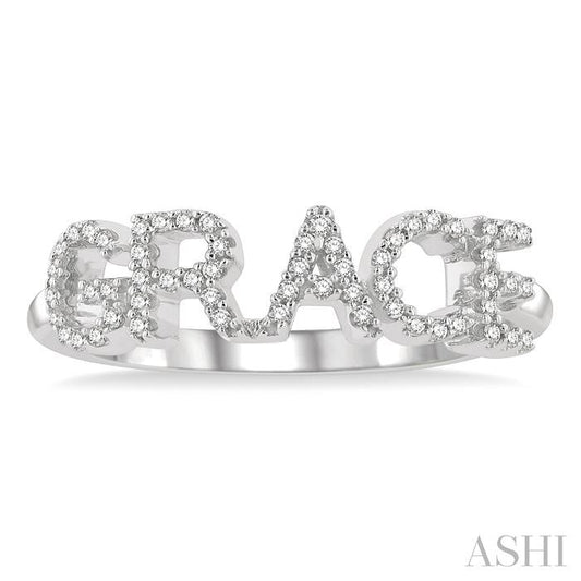 ASHI Block 'GRACE' Diamond Name Ring 376D7PPTSWG